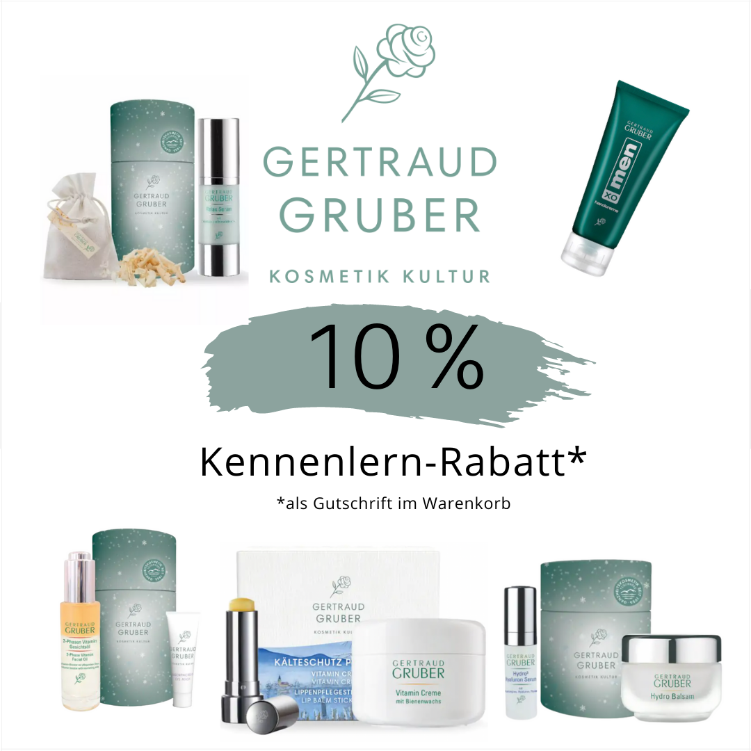 10% Rabatt auf Gertraud Gruber Kosmetik bei KOSMETIKHERZ. Hochwirksame Produkte vom Tegernsee.